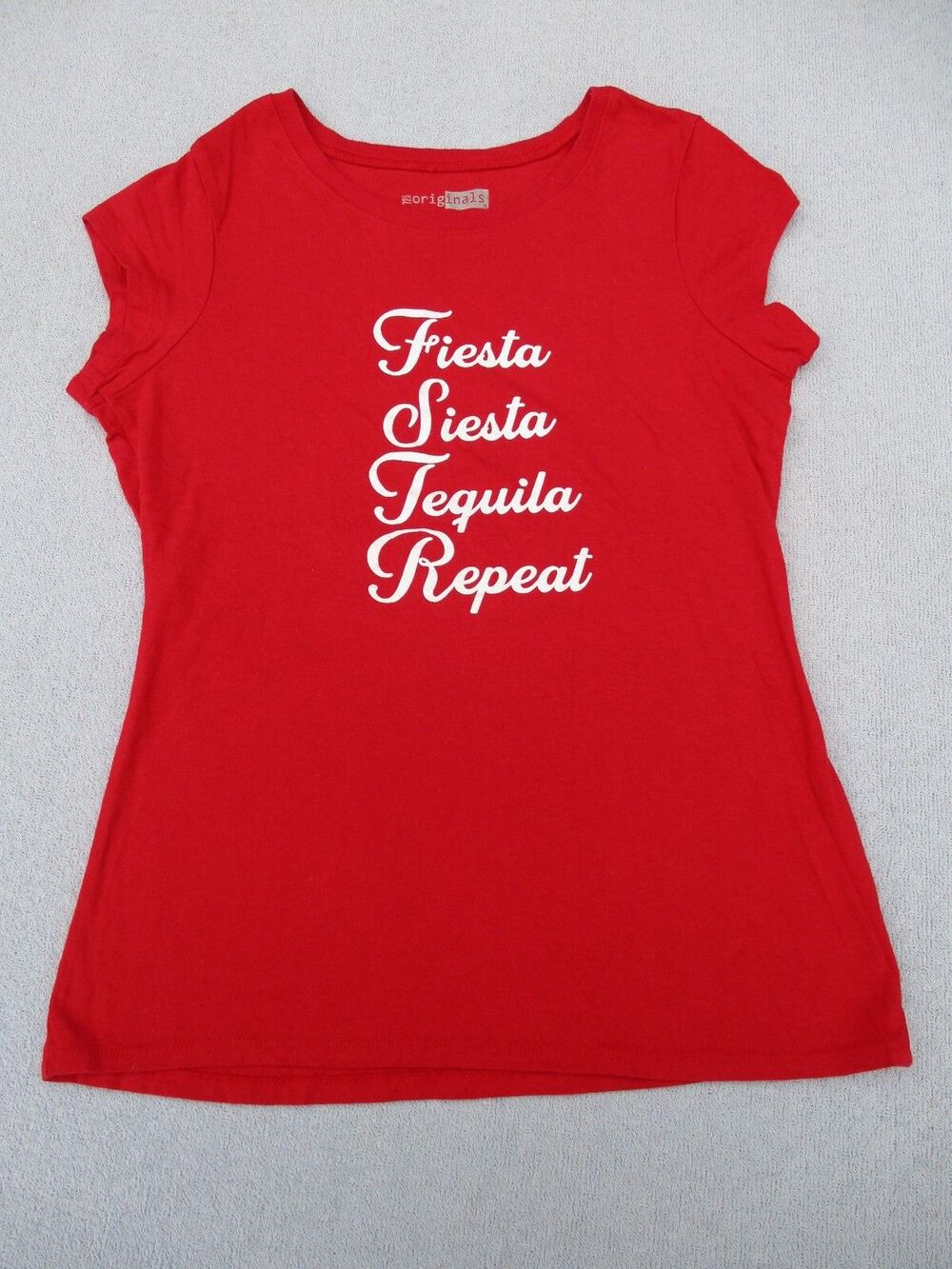 725 Originals Fiesta Siesta Tequila Repeat T-Shirt Women's Size Med Red/White
